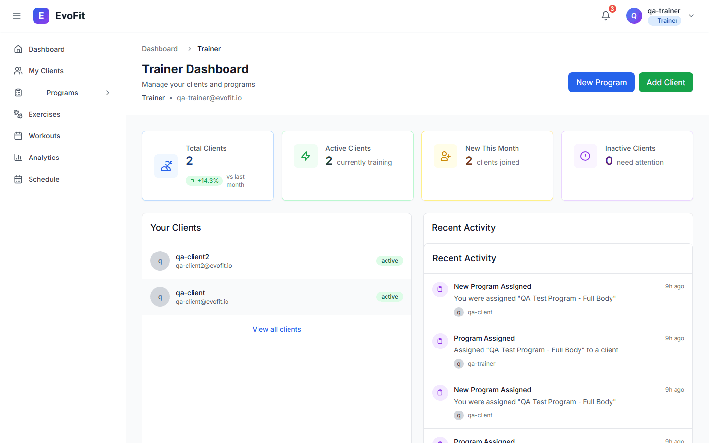 EvoFit Trainer Dashboard
