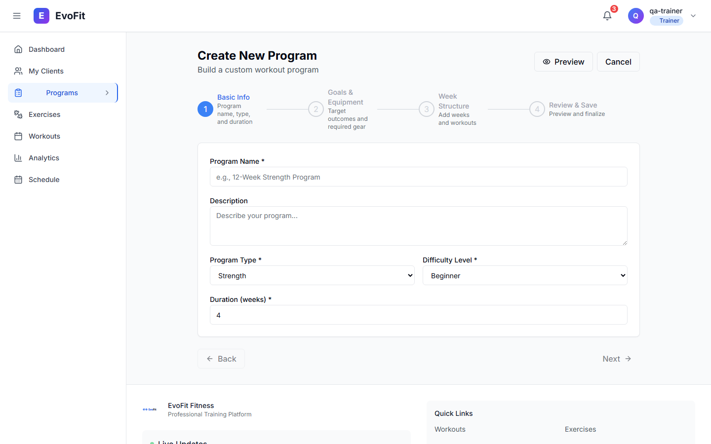 Program Builder — 8 program types, 7 set types, RPE/RIR/tempo